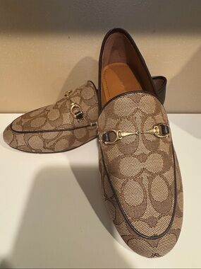 Coach Men's Tan Signature Jacquard Horsebit Loafers